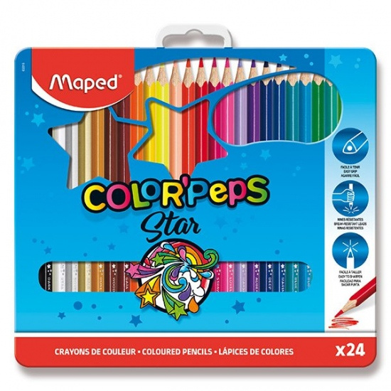 MAPED Pastelky trojhranné Color'Peps 24ks v plechové krabičce