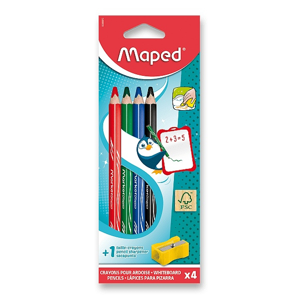 Popisovací tužka na tabuli Maped dry-erasable 4 barvy + ořezávátko Maped