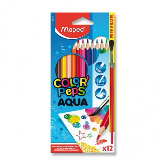 Trojhranné pastelky Maped Aqua Color'Peps 12 ks se štětcem