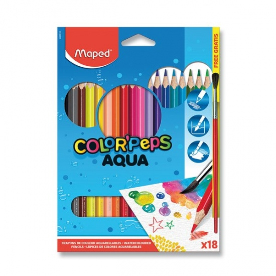MAPED Trojhranné pastelky Aqua Color'Peps 18ks + štětec