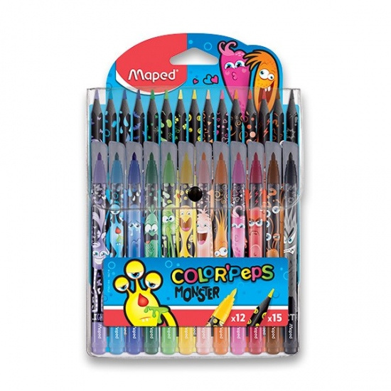Výtvarná sada Color Peps Monster 12 barev fixy+15 barev pastelky Maped