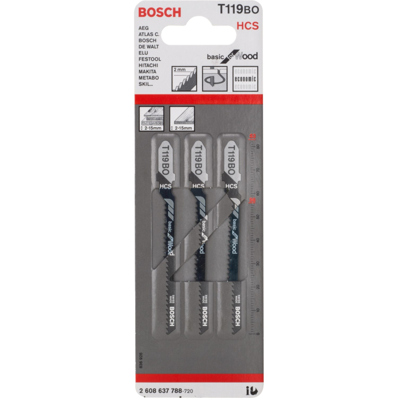 Bosch Pilový list se střídavým ozubením T 119 BO Basic for Wood, 3 ks