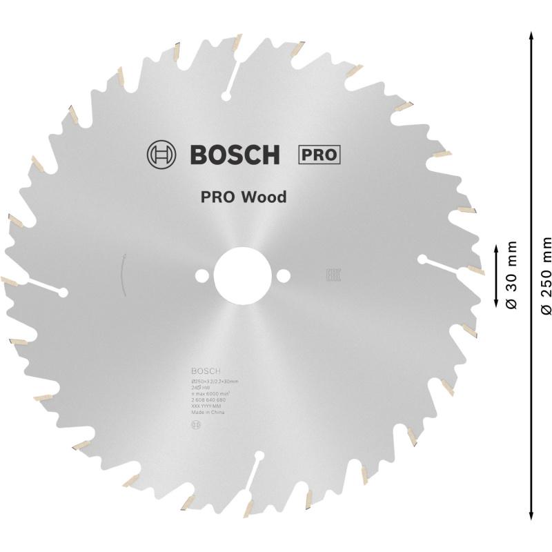 Bosch Pilový kotouč PRO Wood pro okružní pilu pr. 250 x 30mm, 3,2/2,2mm (24zubů)