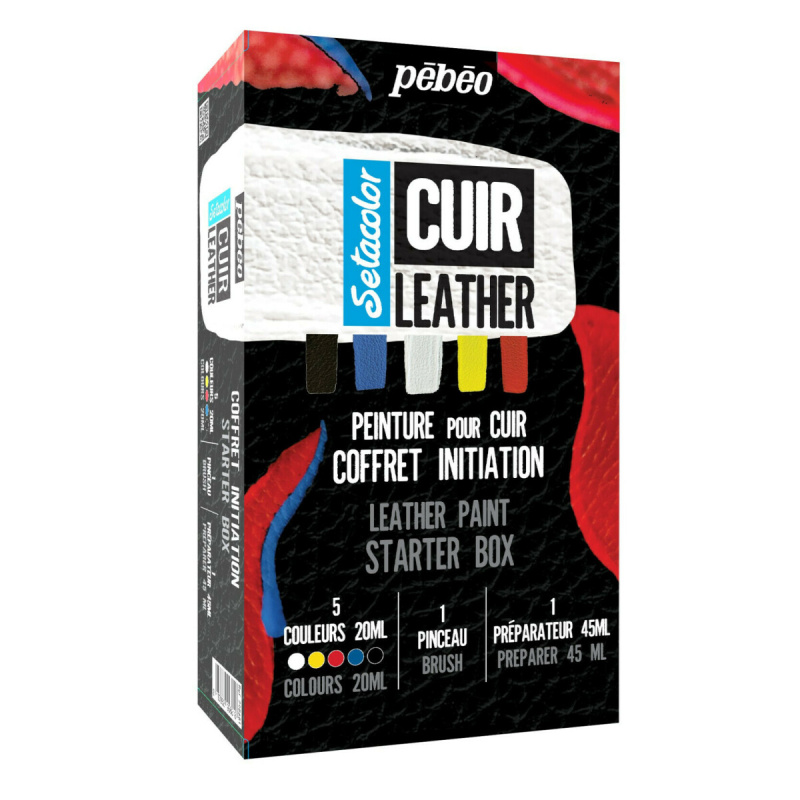Základní sada pro malbu na kůži Pébéo Leather 5x20ml + příslušenství