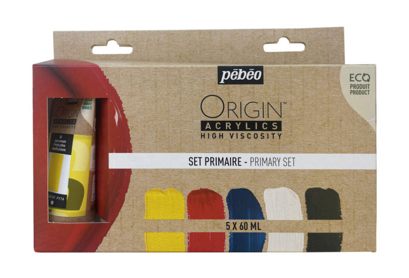 Sada ekologických akrylových barev Origin Acrylics - Základní barvy, 5 x 60 ml