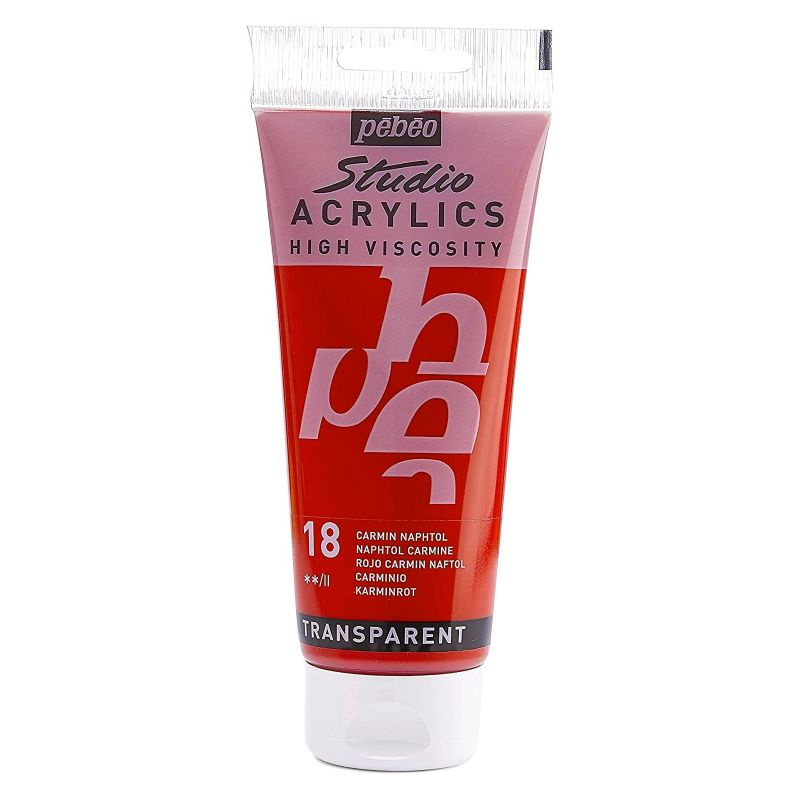 Akrylová barva Studio Acrylics transparent červená karmínová 100ml