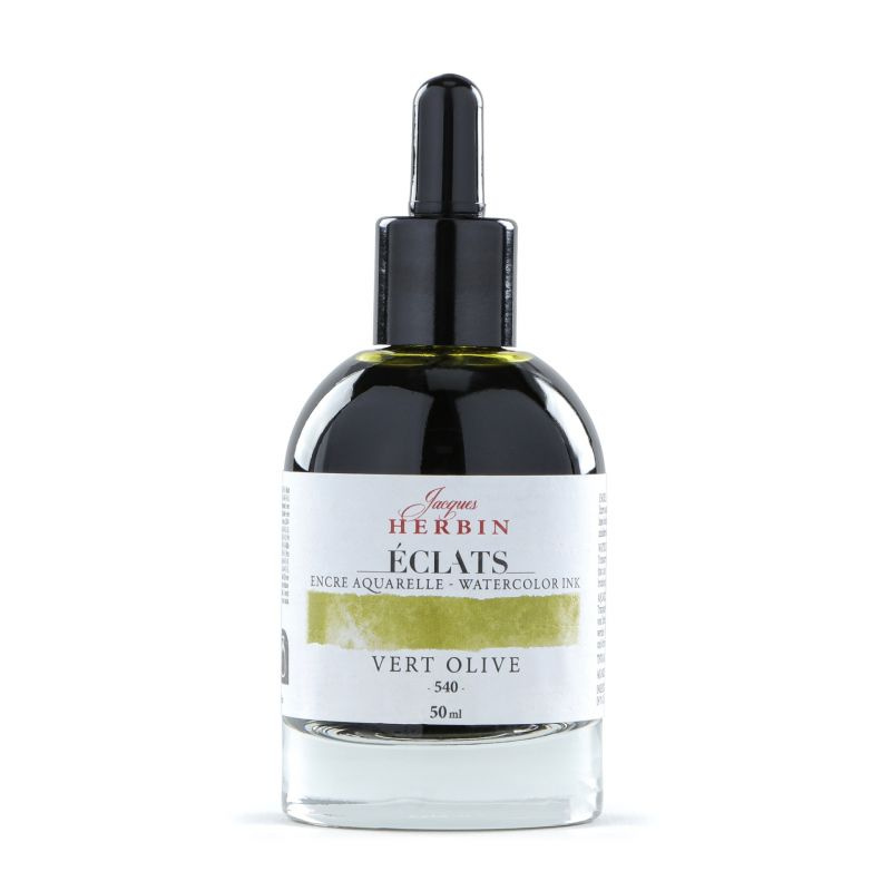 Jacques Herbin akvarelový inkoust (50ml) olivově zelená
