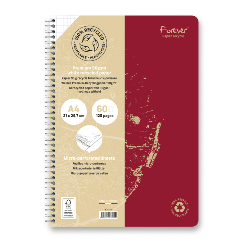 Clairefontaine Forever® Premium - kroužkový blok - A4, 60 l., čtverečkovaný, mix barev