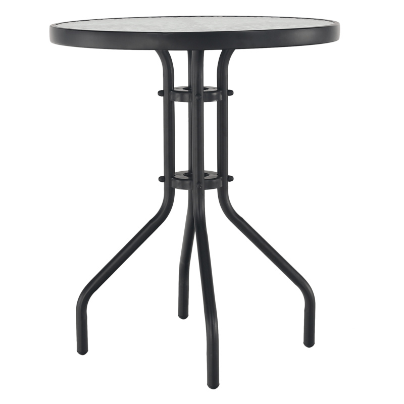 Jídelní stůl, černá ocel / temperované sklo, průměr 60 cm, BORGEN TYP 1