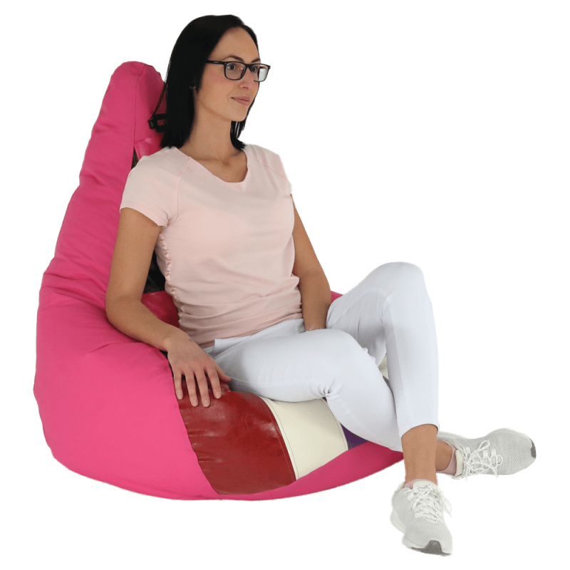 Sedací vak, červená / bílá ekokůže, FRESNO