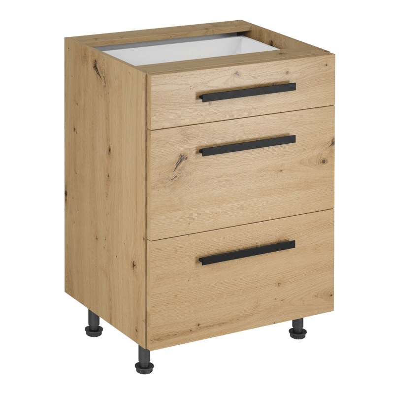 Spodní skříňka, dub artisan, s úchytkami, LANGEN D60S3 U