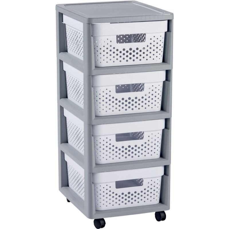 Curver Regál Infinity Dots 4x11L se zásuvkami bílošedý