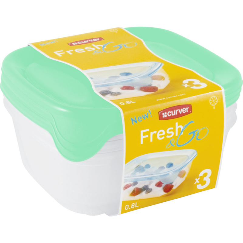 Sada 3 boxů na potraviny čtverec 0.8l Fresh&go