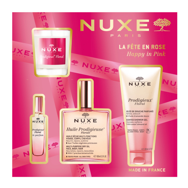 Nuxe Happy In Pink Set dárková sada na obličej, tělo a vlasy pro ženy