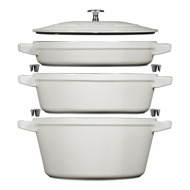 Staub Sada 3v1: litinový hrnec, kastrol a pánev s poklicí, Ø 24 cm, bílý lanýž  1010892