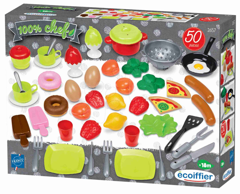 Ecoiffier Sada nádobí s potravinami, 50ks