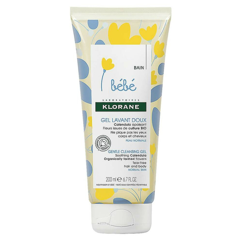 Klorane Bébé Calendula jemný mycí gel pro děti od narození s pumpičkou 200 ml
