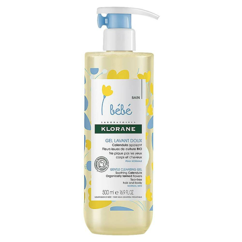 Klorane Bébé Calendula jemný mycí gel pro děti od narození s pumpičkou 500 ml