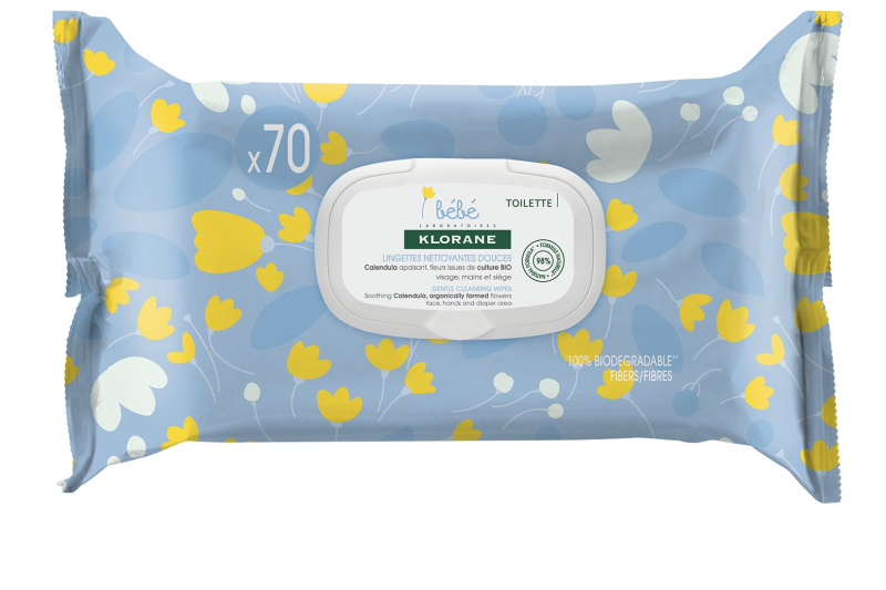 Klorane Bébé Calendula Gentle Cleansing Wipes jemné čisticí ubrousky pro děti od narození 70 ks