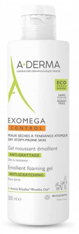 A-Derma Exomega Control Emollient Foaming gel zvláčňující pěnivý gel pro suchou až atopickou pleť 500 ml