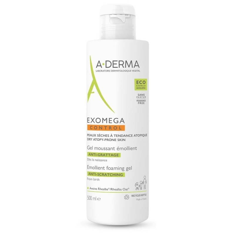 A-Derma Exomega Control Emollient Foaming gel zvláčňující pěnivý gel pro suchou až atopickou pleť 500 ml