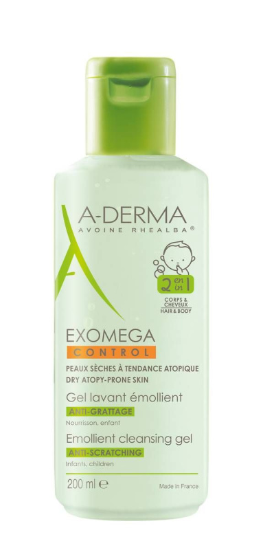 A-Derma Exomega Control 2 in 1 emollient cleansing gel sprchový gel pro suchou až atopickou pokožku 200 ml