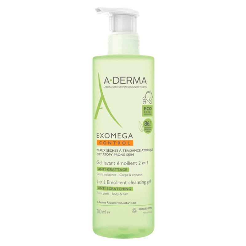 A-Derma Exomega Control 2 in 1 emollient cleansing gel sprchový gel pro suchou až atopickou pokožku 500 ml