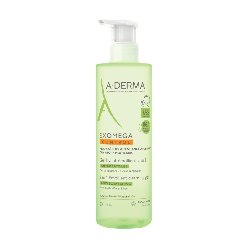 A-Derma Exomega Control 2 in 1 emollient cleansing gel sprchový gel pro suchou až atopickou pokožku 500 ml