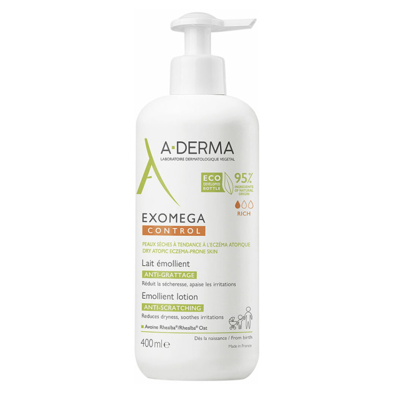 A-Derma Exomega Control Emollient Lotion tělové mléko proti podráždění a svědění pokožky 400 ml