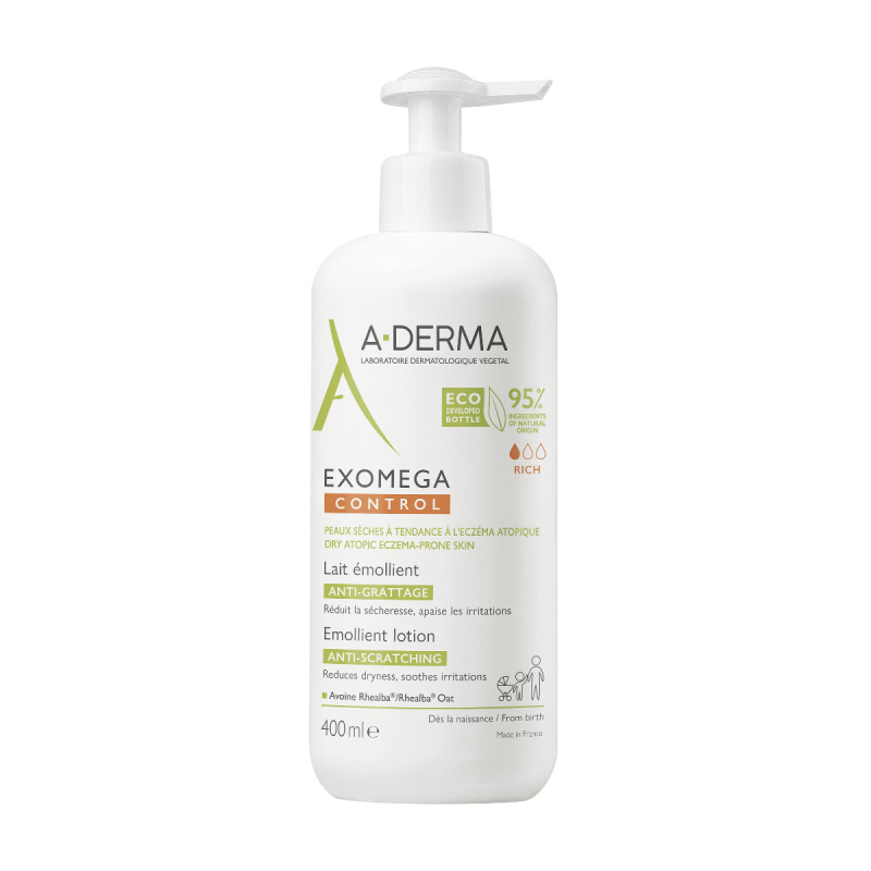 A-Derma Exomega Control Emollient Lotion tělové mléko proti podráždění a svědění pokožky 400 ml