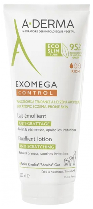 A-Derma Exomega Control Emollient Lotion tělové mléko proti podráždění a svědění pokožky 400 ml