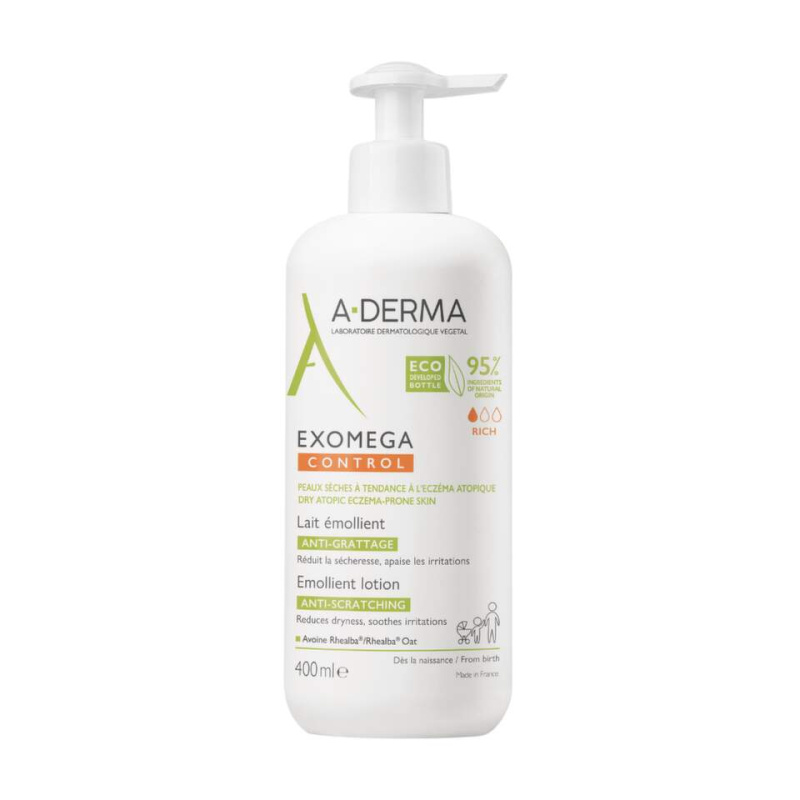 A-Derma Exomega Control Emollient Lotion tělové mléko proti podráždění a svědění pokožky 400 ml