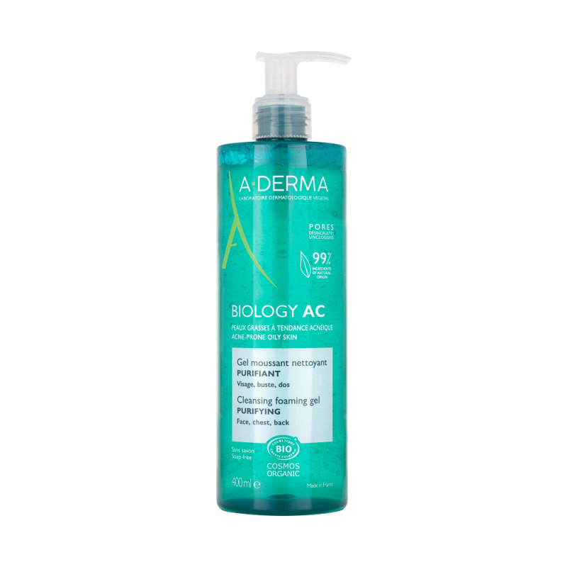 A-Derma Biology AC čisticí pěnivý gel pro mastnou a smíšenou pleť 400 ml