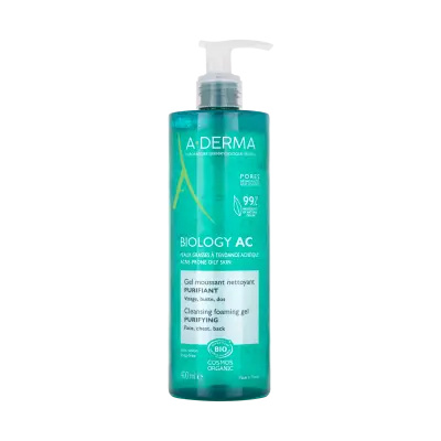 A-Derma Biology AC čisticí pěnivý gel pro mastnou a smíšenou pleť 400 ml