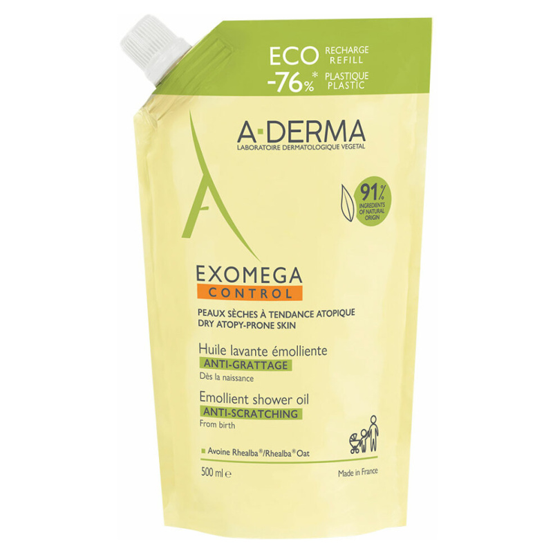 A-Derma Exomega Control Emollient Shower Oil zvláčňující sprchový olej náhradní náplň 500 ml