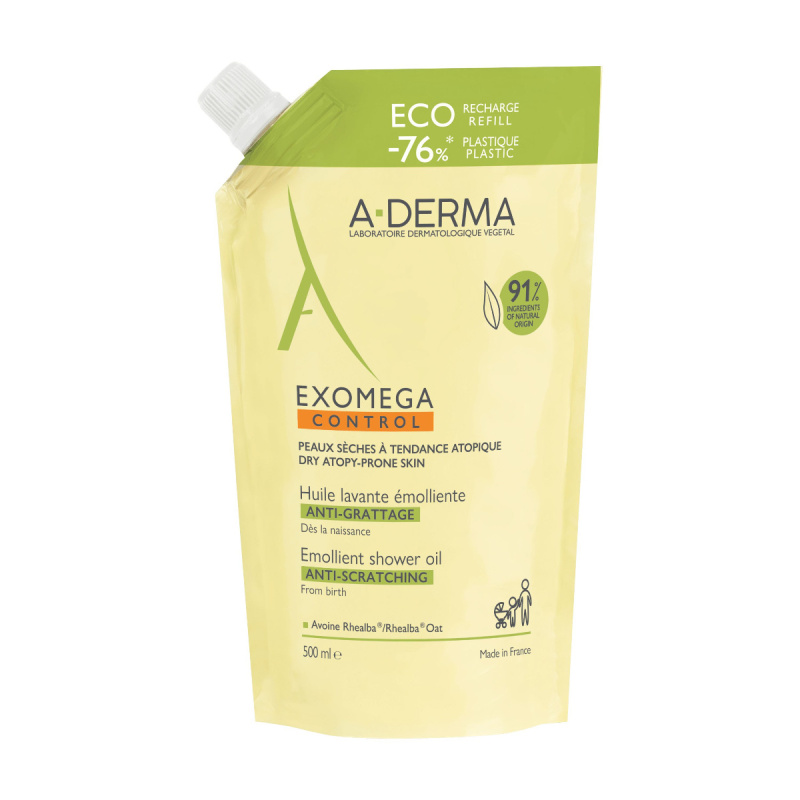 A-Derma Exomega Control Emollient Shower Oil zvláčňující sprchový olej náhradní náplň 500 ml