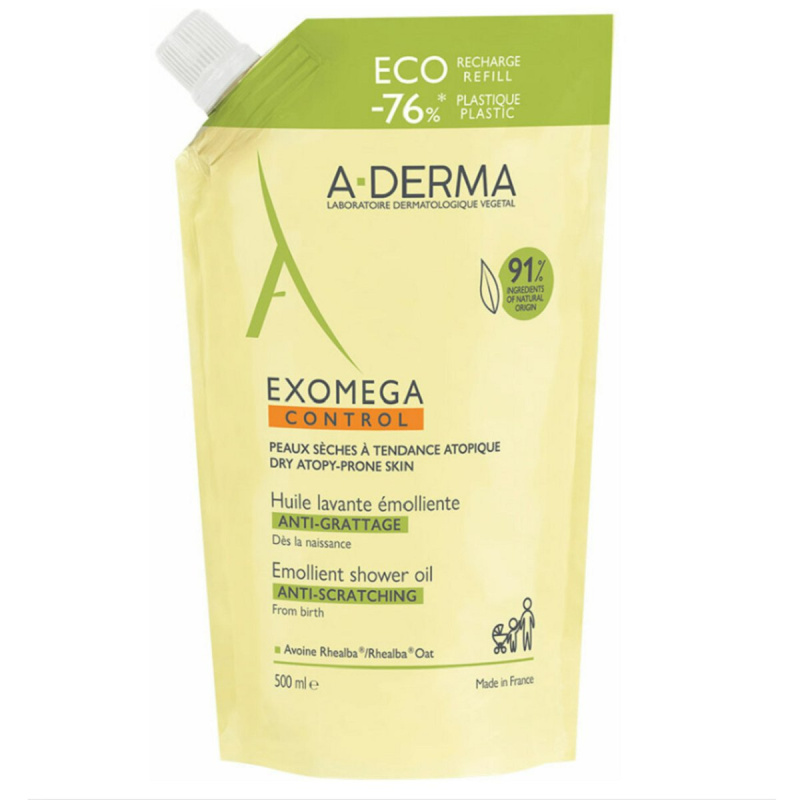 A-Derma Exomega Control Emollient Shower Oil zvláčňující sprchový olej náhradní náplň 500 ml