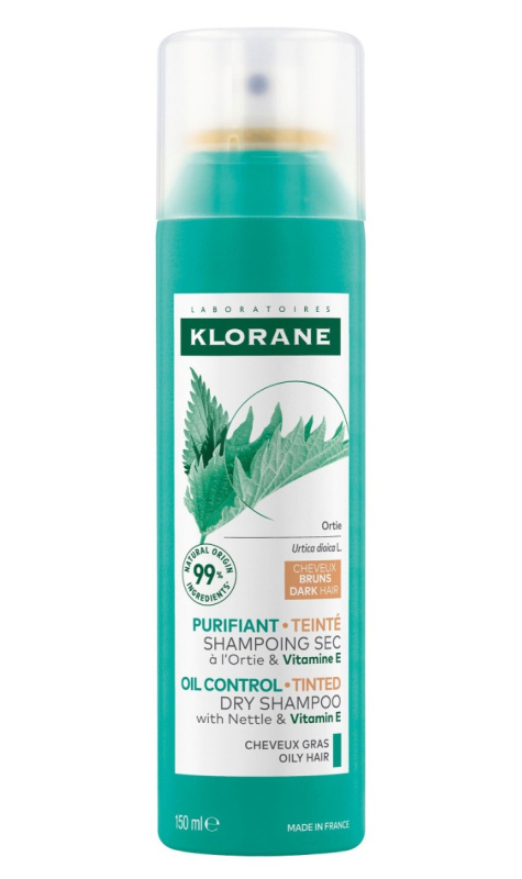 Klorane Kopřiva suchý šampon pro mastné tmavé vlasy 150 ml