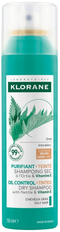 Klorane Kopřiva suchý šampon pro mastné tmavé vlasy 150 ml