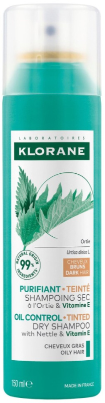 Klorane Kopřiva suchý šampon pro mastné tmavé vlasy 150 ml