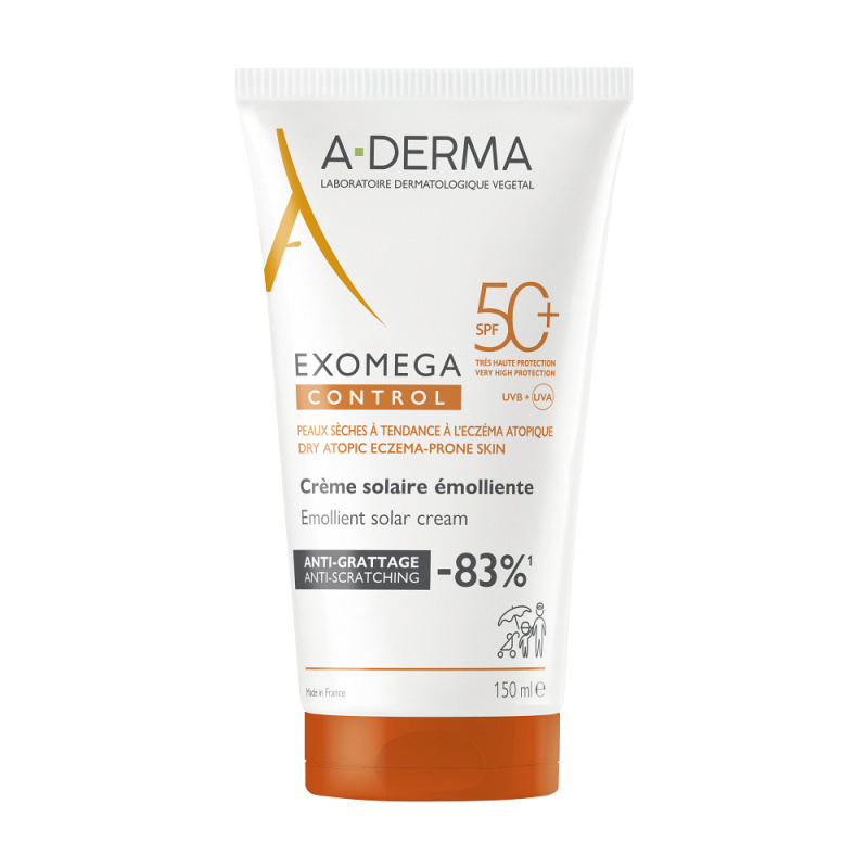 A-Derma Exomega Control Emollient Solar Cream ochranný krém na obličej a tělo SPF 50+ 150 ml