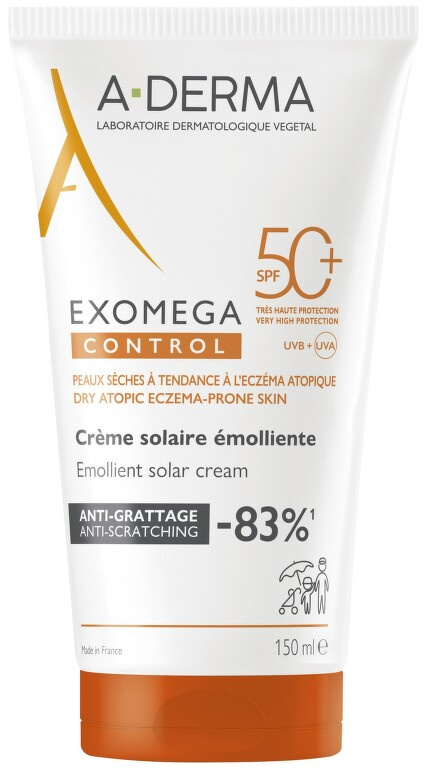 A-Derma Exomega Control Emollient Solar Cream ochranný krém na obličej a tělo SPF 50+ 150 ml