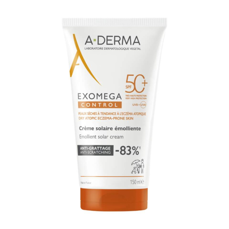 A-Derma Exomega Control Emollient Solar Cream ochranný krém na obličej a tělo SPF 50+ 150 ml