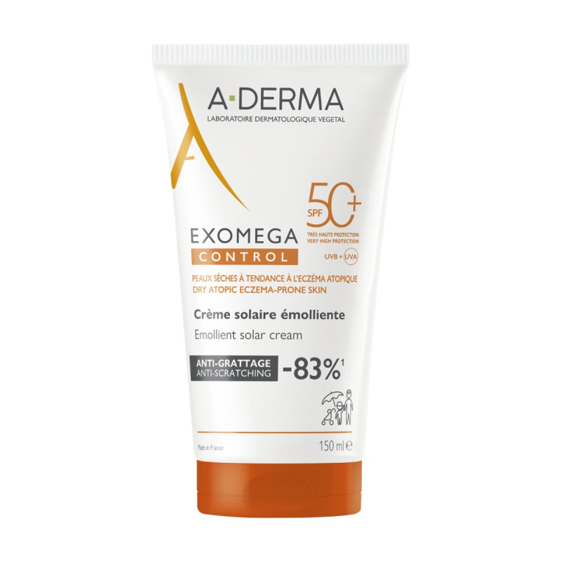 A-Derma Exomega Control Emollient Solar Cream ochranný krém na obličej a tělo SPF 50+ 150 ml