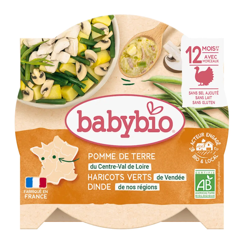 BABYBIO Denní menu Brambory a fazolkami a krůtími plátky 230 g