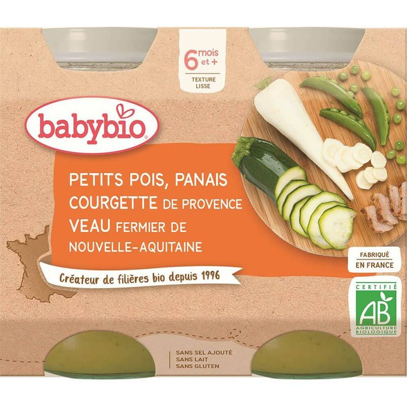 Babybio BIO Hrášek a pastiňák s cuketou a telecím masem (2×200g)