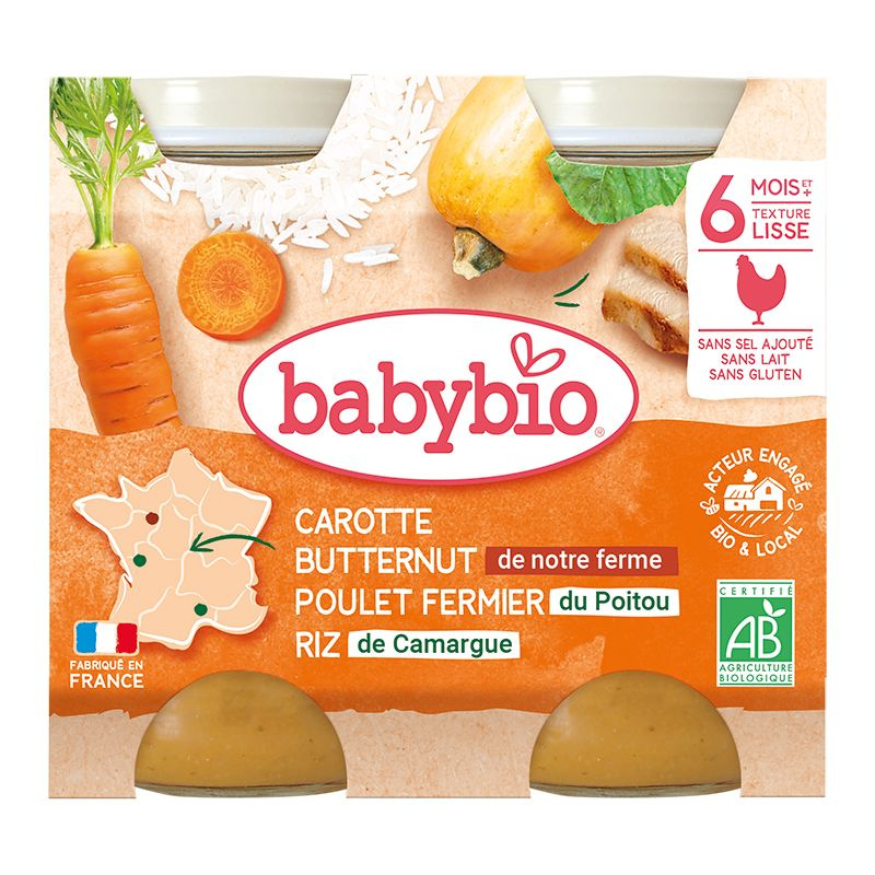 Babybio BIO Mrkev s máslovou dýní, kuřetem a rýží (2×200g)