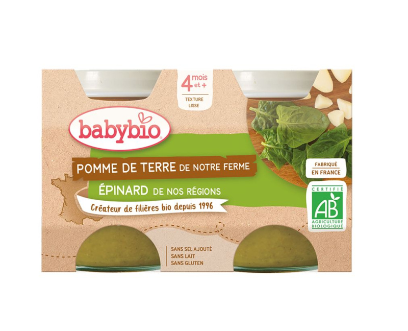 BABYBIO Brambory se špenátem 2x130 g