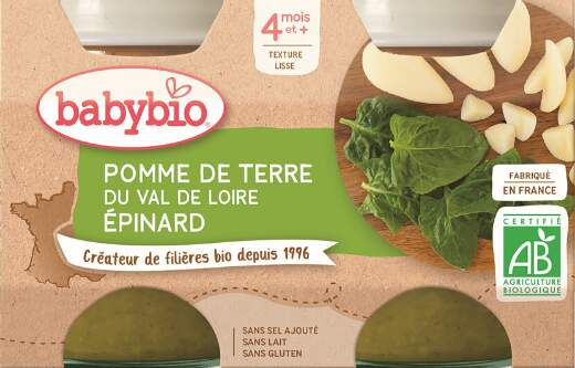 BABYBIO Brambory se špenátem 2x130 g