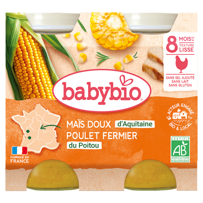 BABYBIO Sladká kukuřice s kuřecím masem 2x200 g